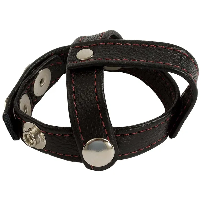 Doc Johnson Male Sex Toys Reds Leather Cock Ball Straps 3 Piece Cock Ball Divider