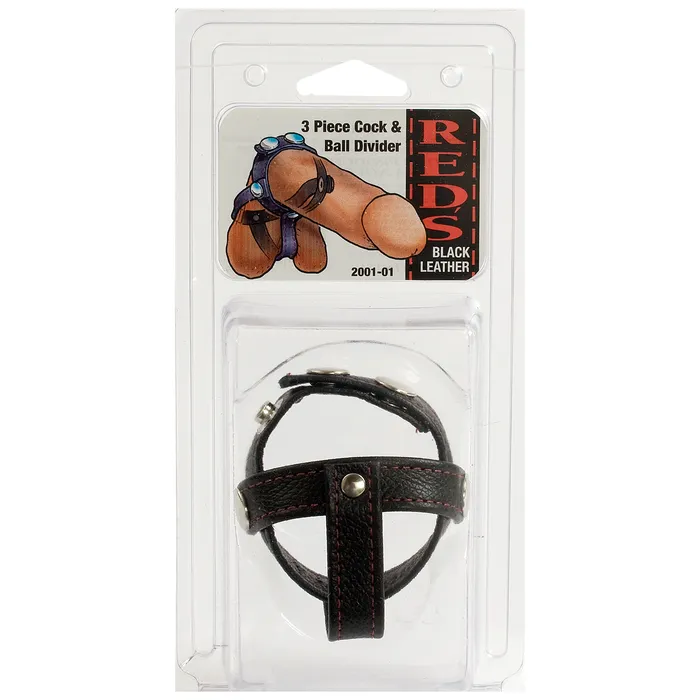 Doc Johnson Male Sex Toys Reds Leather Cock Ball Straps 3 Piece Cock Ball Divider