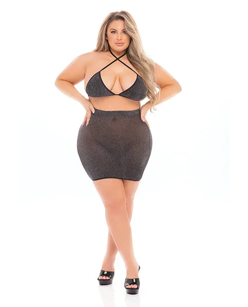 Pink Lipstick Black Cherry Strap Halter Bra Skirt fits Up To 3x Qn Rene Rofe Anal