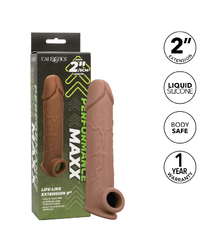 CalExotics Male Sex Toys Performance Maxx LifeLike 8 Inch Extension with Ball Strap Chocolate