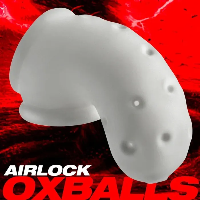Oxballs Male Sex Toys Oxballs AIRLOCK BLUBBERY LUSH AND SLICK VENTILATED DICKLOCKER Silicone Chastity Cage Clear Ice