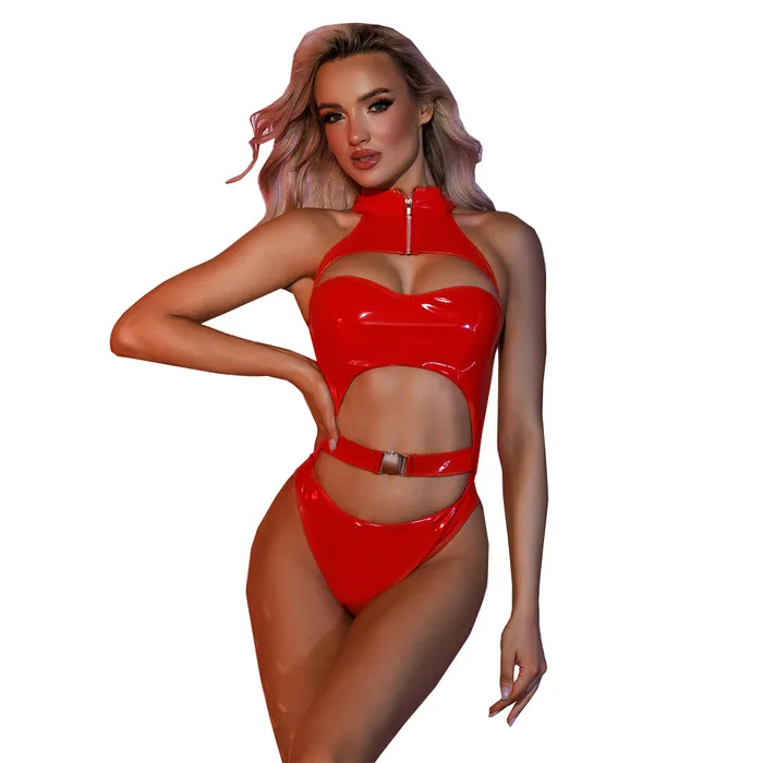 Teddy 1 Pc Lady Red Leather Sexy Lingerie FRISKY BUSINESS SG Restraints