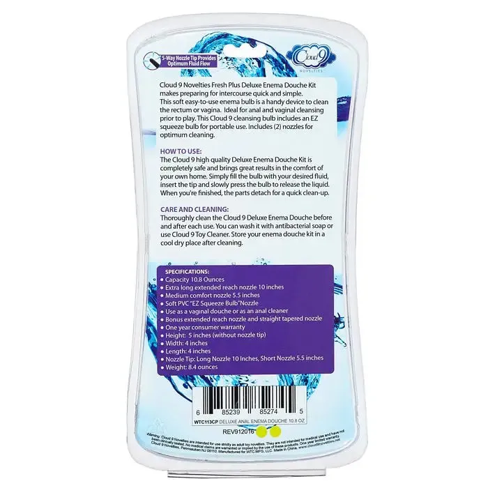 Anal Cloud 9 Novelties Cloud 9 Fresh Deluxe Anal Enema Douche Kit 108 Oz Ez Squeeze Bulb W Soft Nozzle