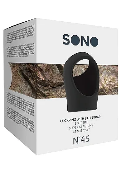 HonourSkintwocom Couples No45 Cockring with Ball Strap Black HonourSkintwocom Couples No45 Cockring with Ball Strap Black