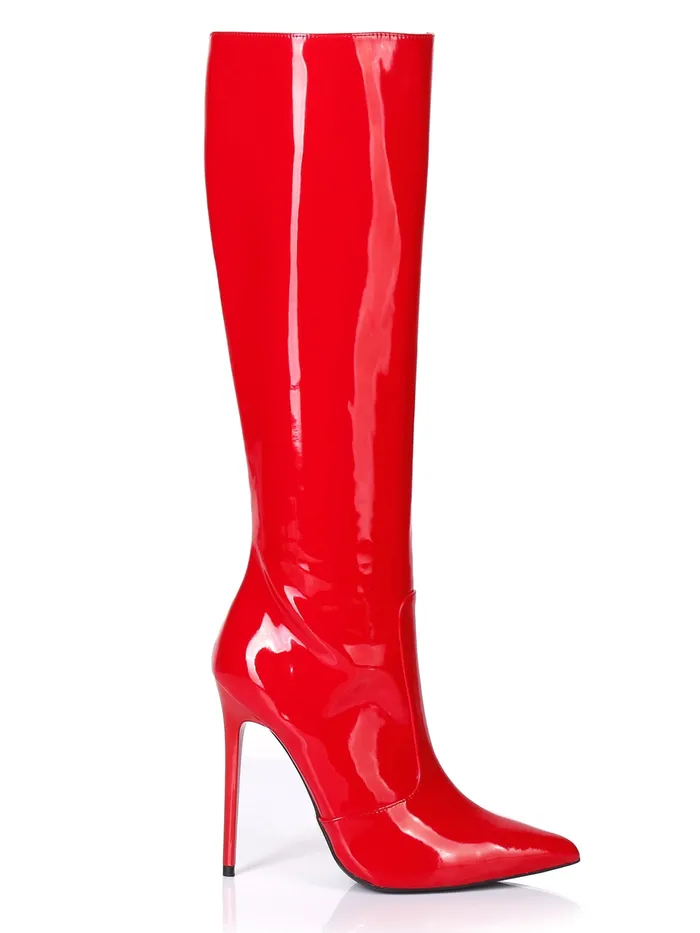 HonourSkintwocom Vibrators Zira Shiny Red Knee High Boots