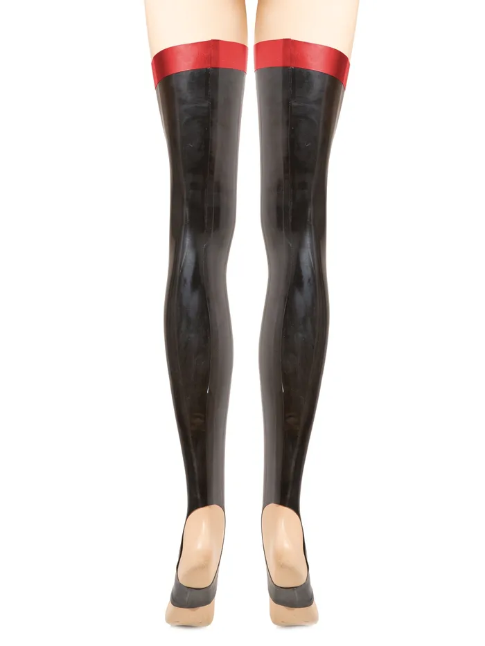 Latex Footless Stirrup Trim Stockings BlackRed HonourSkintwocom Anal