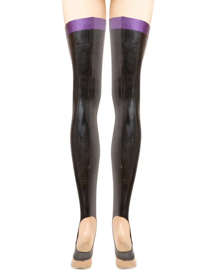 Latex Footless Stirrup Trim Stockings BlackRed HonourSkintwocom Anal