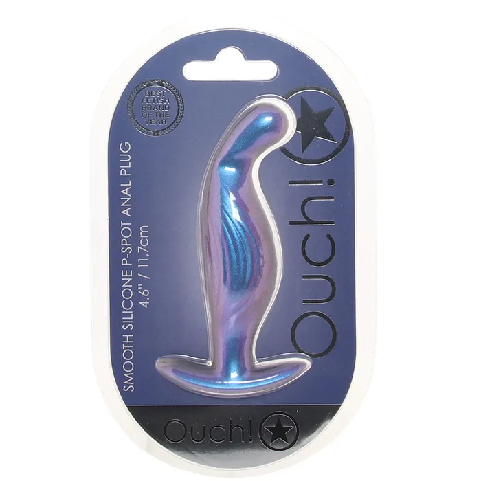Ouch Smooth Silicone PSpot Butt Plug in Metallic Blue Ouch Anal