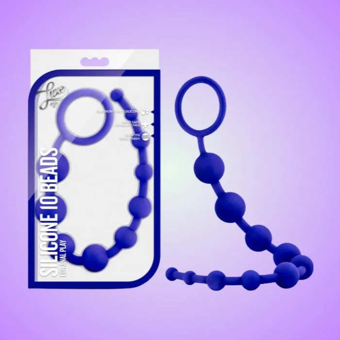 Blush Novelties Male Sex Toys Luxe Silicone Anal Beads with 10 Beads Indigo
