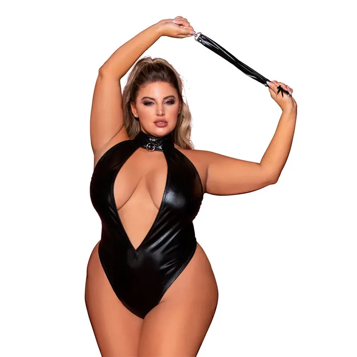 Couples Dreamgirl Lingerie FauxLeather Halter Teddy with Studded Collar Flogger Black 12450X DREAMGIRL Couples Dreamgirl Lingerie FauxLeather Halter Teddy with Studded Collar Flogger Black 12450X DREAMGIRL
