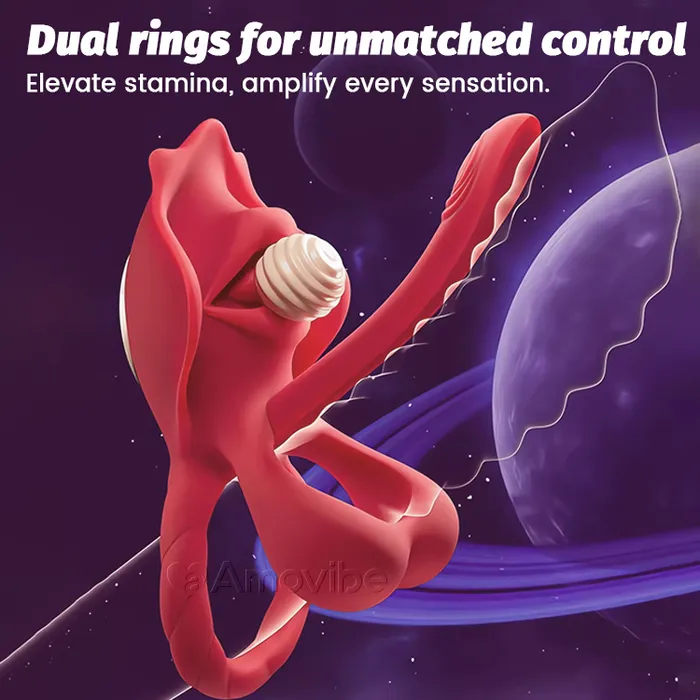 Male Sex Toys Amovibe Cock Ring with Vibrations and Realistic Kissing Mouth