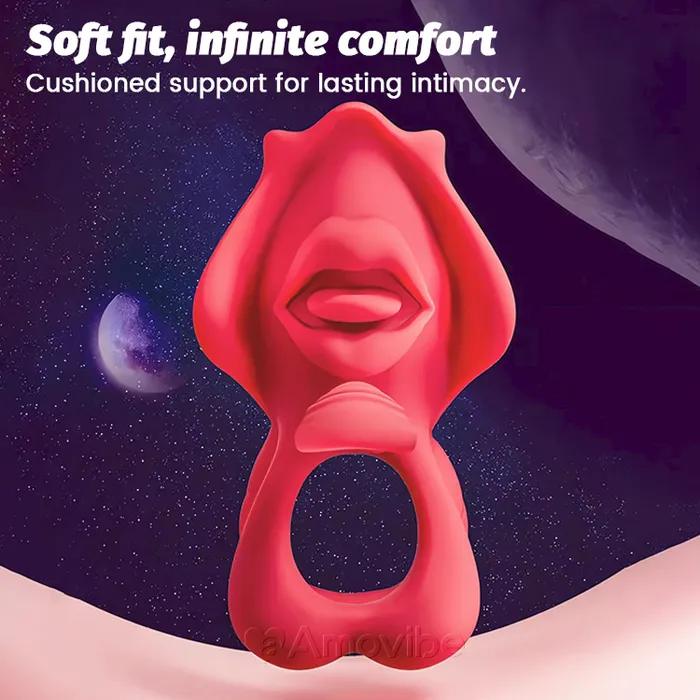 Male Sex Toys Amovibe Cock Ring with Vibrations and Realistic Kissing Mouth