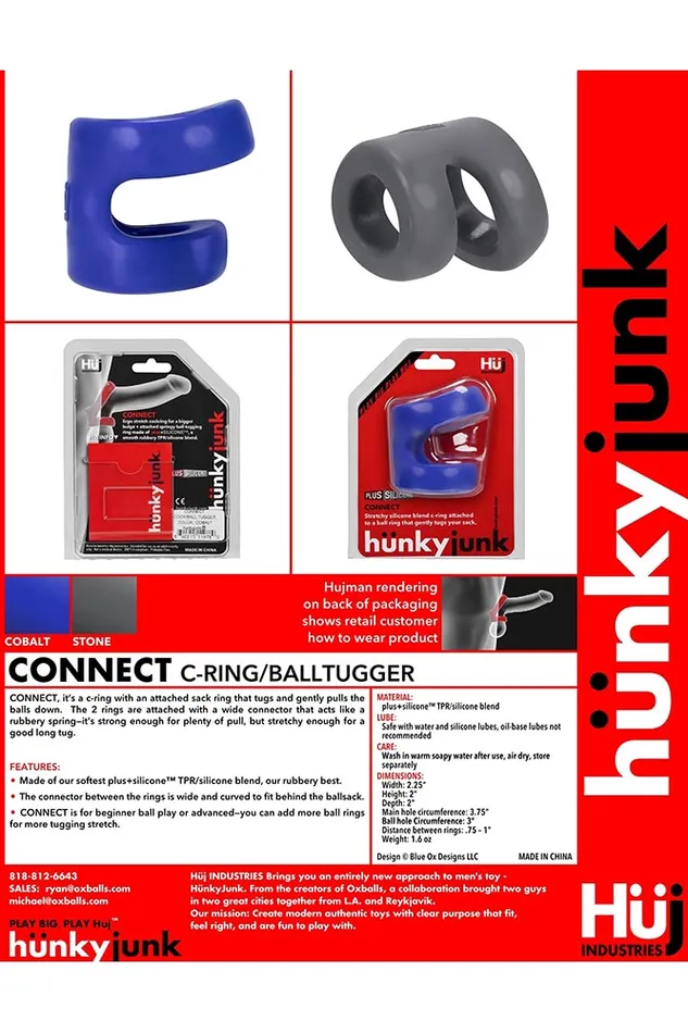 Oxballs Oxballs Hunkyjunk Connect Cock Ring Ball Tugger Assorted Male Sex Toys