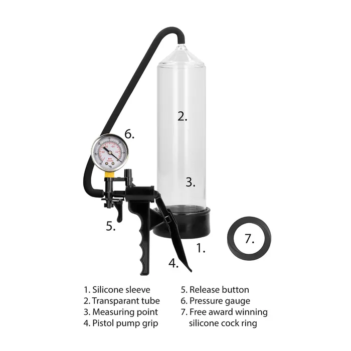 Shots Toys Vibrators Shots Pumped Elite Beginners Pump PSI Gage Transparent