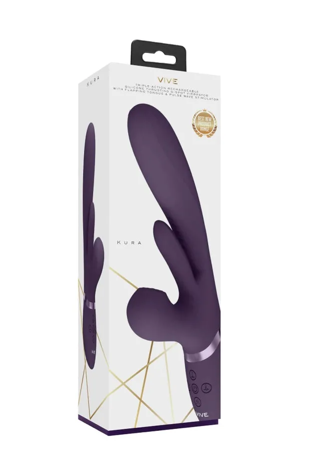 Shots Toys Vibrators Shots Toys VIVE Kura Thrusting Vibrator with Flapping Tongue Air Wave Stimulator Purple