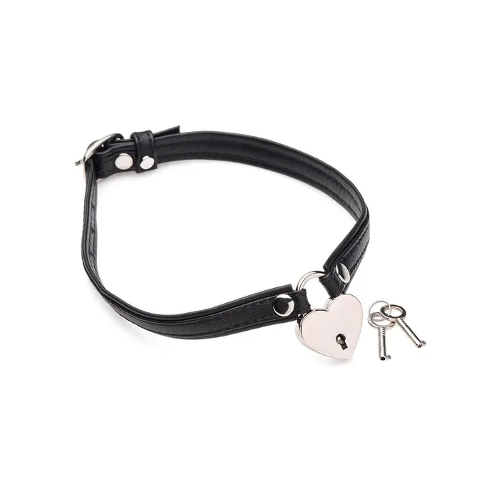 Dildos Master Series Heart Lock Leather Choker with Lock and Key