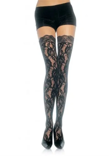 Teddies And Bodies Leg Avenue Lace Top Lace Thigh Highs One Size Black