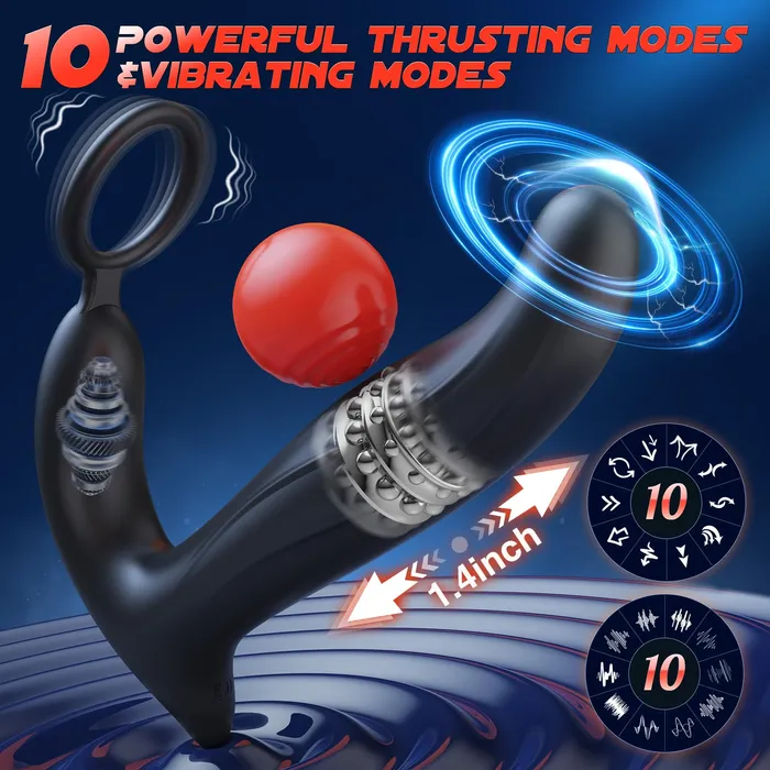 10 Wiggling Thrusting Modes Anal Plug Prostate Massager with Cock Ring propinkup Male Sex Toys