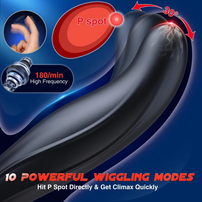 10 Wiggling Thrusting Modes Anal Plug Prostate Massager with Cock Ring propinkup Male Sex Toys