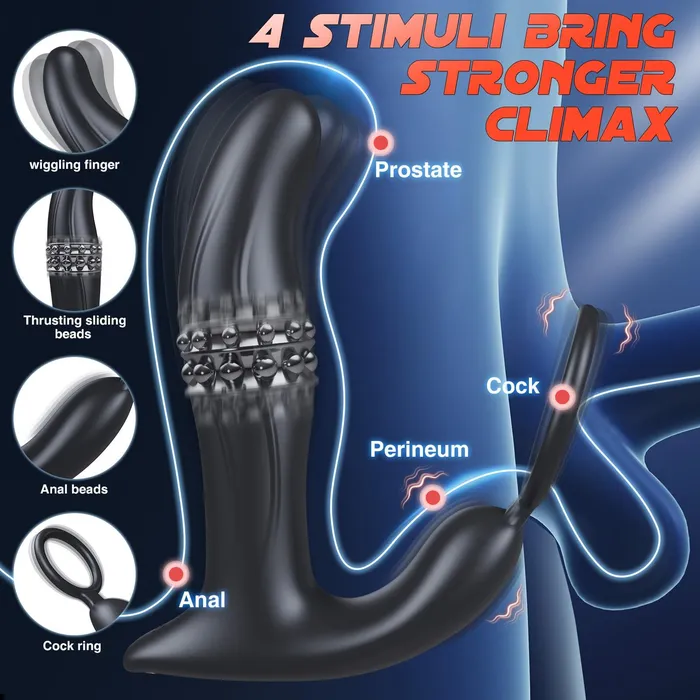 10 Wiggling Thrusting Modes Anal Plug Prostate Massager with Cock Ring propinkup Male Sex Toys