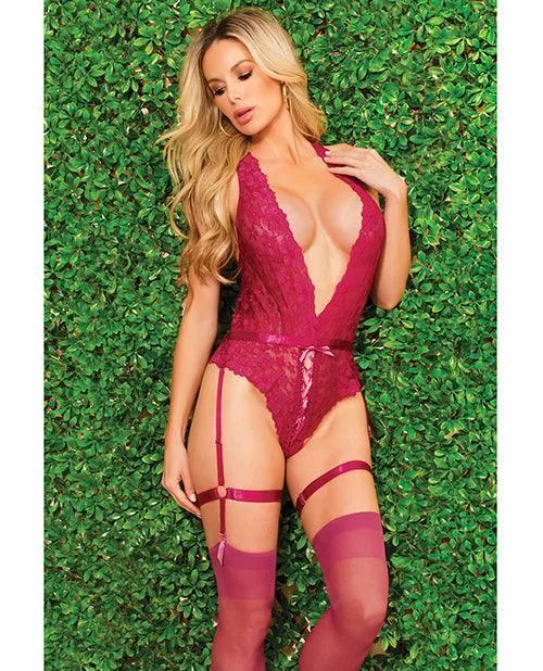 Couples Coquette International Scallop Stretch Lace Crotchless Teddy Wlace Up Front Raspberry Os Couples Coquette International Scallop Stretch Lace Crotchless Teddy Wlace Up Front Raspberry Os