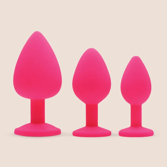 Pink Pleasure Anal Plugs With Gems 3 piece silicone butt plug set XR Brands Anal Pink Pleasure Anal Plugs With Gems 3 piece silicone butt plug set XR Brands Anal