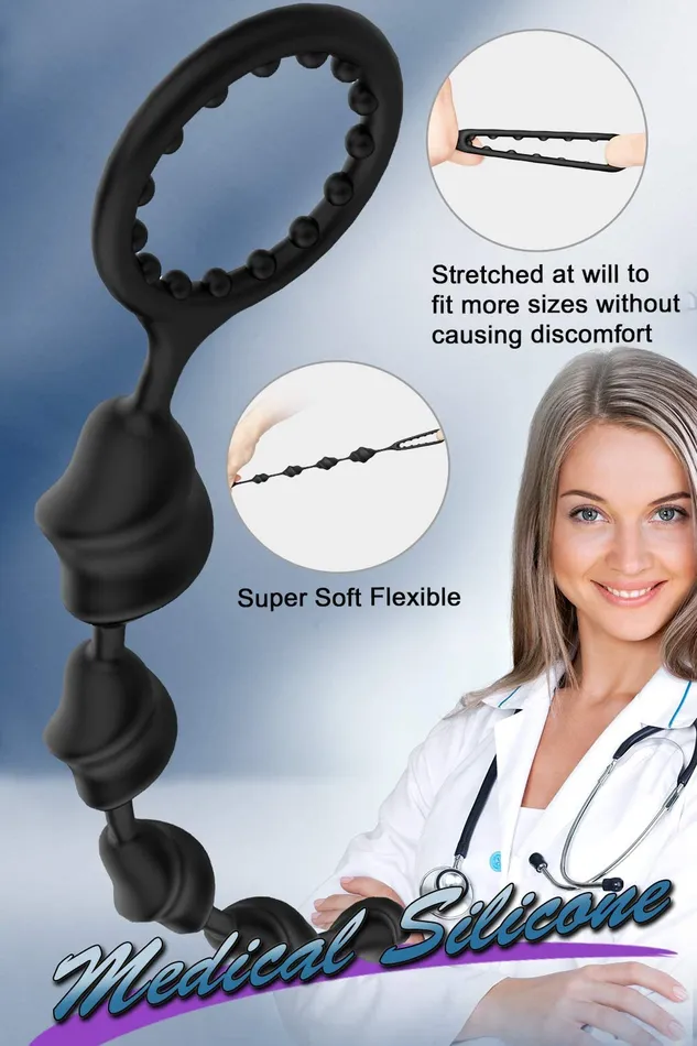 YOSPOSS Male Sex Toys 9 Inch Stretchy Thread Anal Beads with Cock Ring Enhanced Stimulation