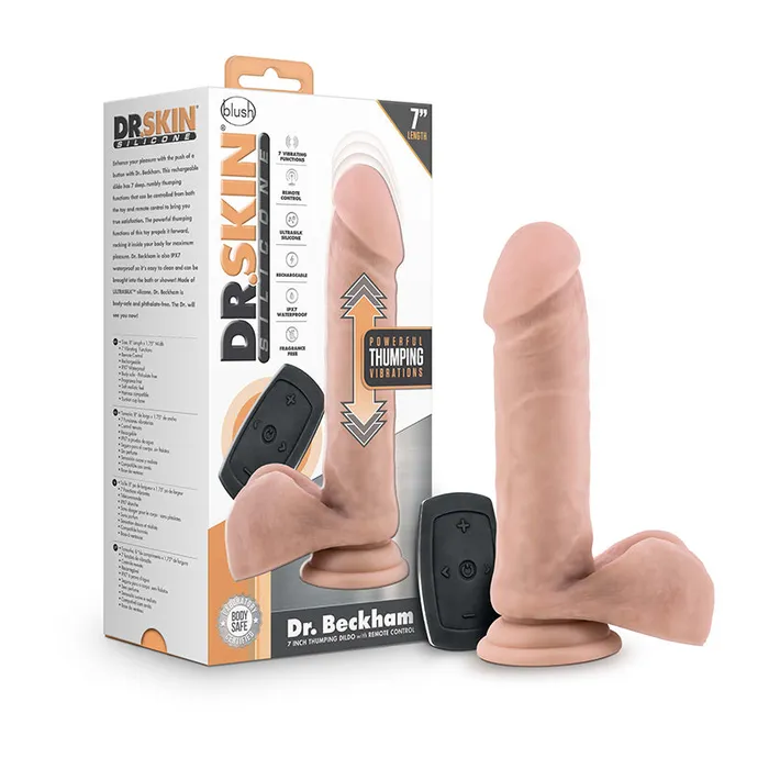 Blush Dr Skin Silicone Dr Beckham Rechargeable RemoteControlled 7 in Thumping Dildo with Balls Suction Cup Beige Blush Dildos Blush Dr Skin Silicone Dr Beckham Rechargeable RemoteControlled 7 in Thumping Dildo with Balls Suction Cup Beige Blush Dildos