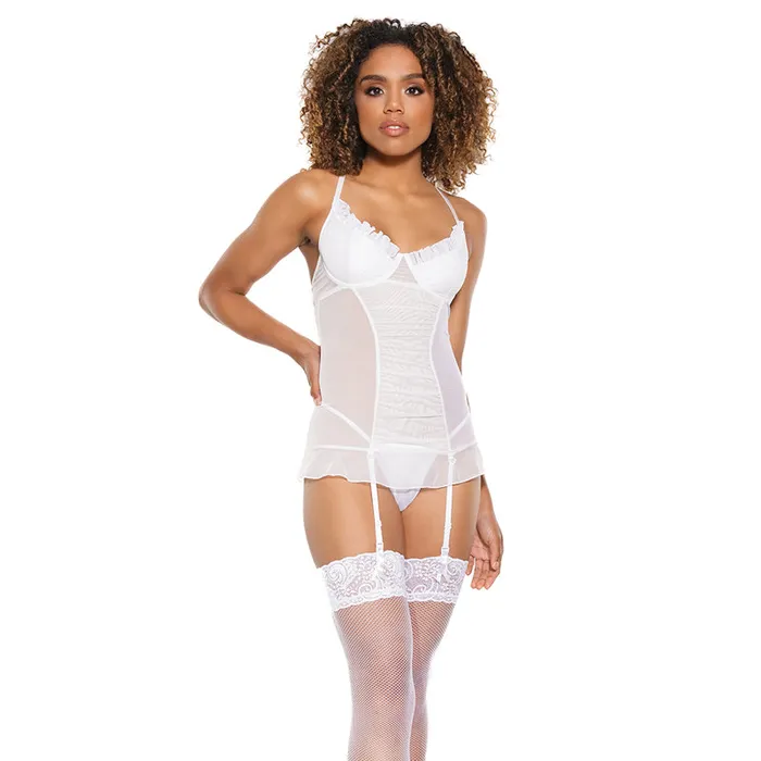 Coquette Male Sex Toys Coquette Mesh GatheredFront Chemise with Ruffle Detail White L Coquette Male Sex Toys Coquette Mesh GatheredFront Chemise with Ruffle Detail White L