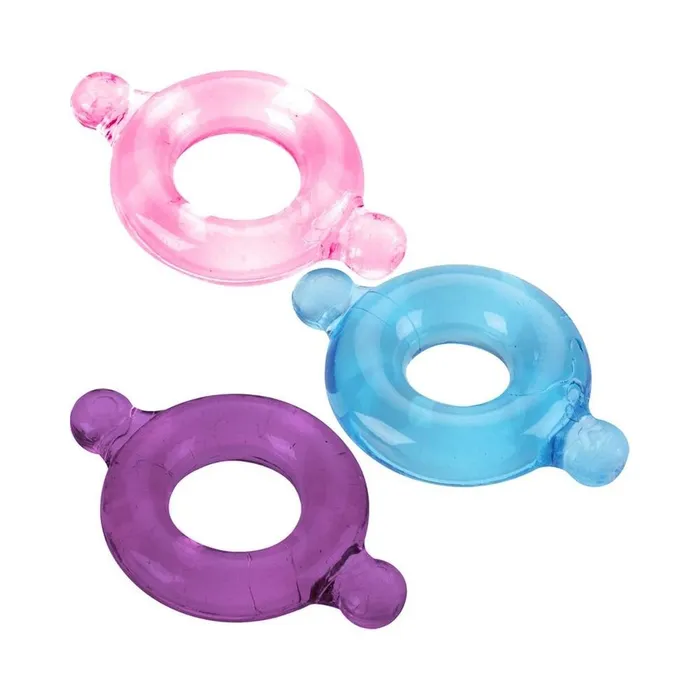 CuteButKinky Vibrators Elastomer C Ring Set Blue Purple Pink
