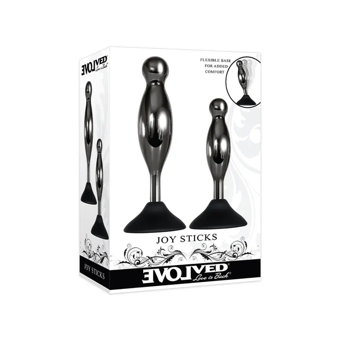 Evolved Joy Sticks 2Piece Metal Anal Plug With Suction Cup Base Set Black Evolved Anal Evolved Joy Sticks 2Piece Metal Anal Plug With Suction Cup Base Set Black Evolved Anal