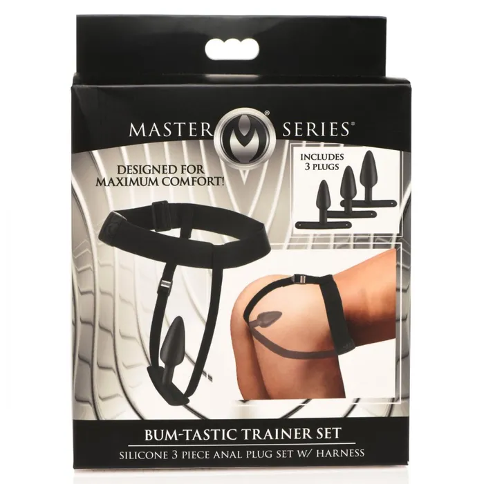 Master Series Anal BumTastic Trainer Set Silicone 3 Piece Anal Plug Set w Harness