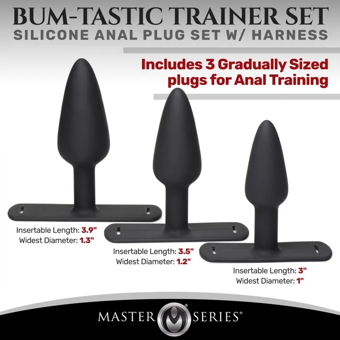 Master Series Anal BumTastic Trainer Set Silicone 3 Piece Anal Plug Set w Harness