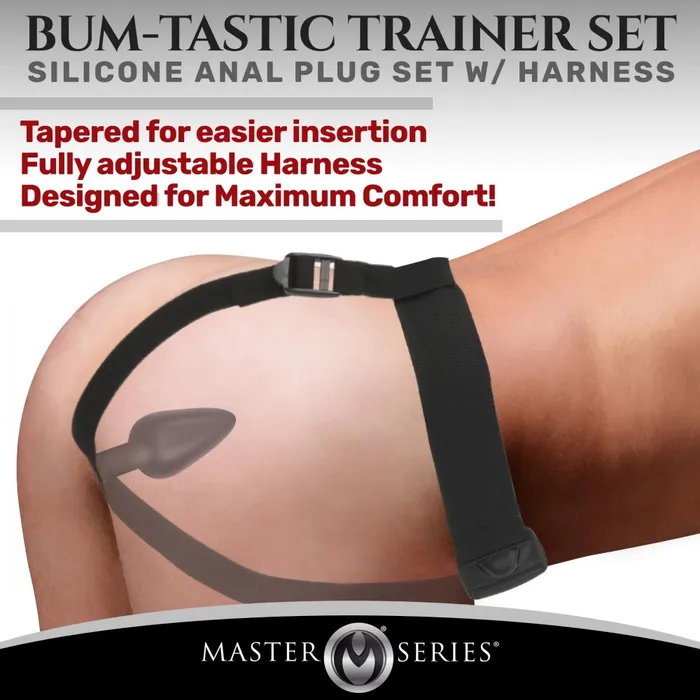 Master Series Anal BumTastic Trainer Set Silicone 3 Piece Anal Plug Set w Harness