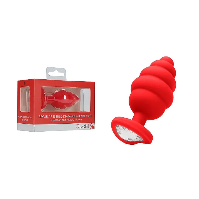 Shots America LLC Anal Ouch Regular Silicone Ribbed Diamond Heart Anal Plug Red Shots America LLC Anal Ouch Regular Silicone Ribbed Diamond Heart Anal Plug Red