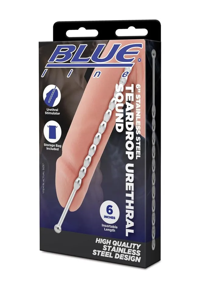 Blue Line CandB Gear Male Sex Toys Blue Line Teardrop Urethral Sound 6in Stainless