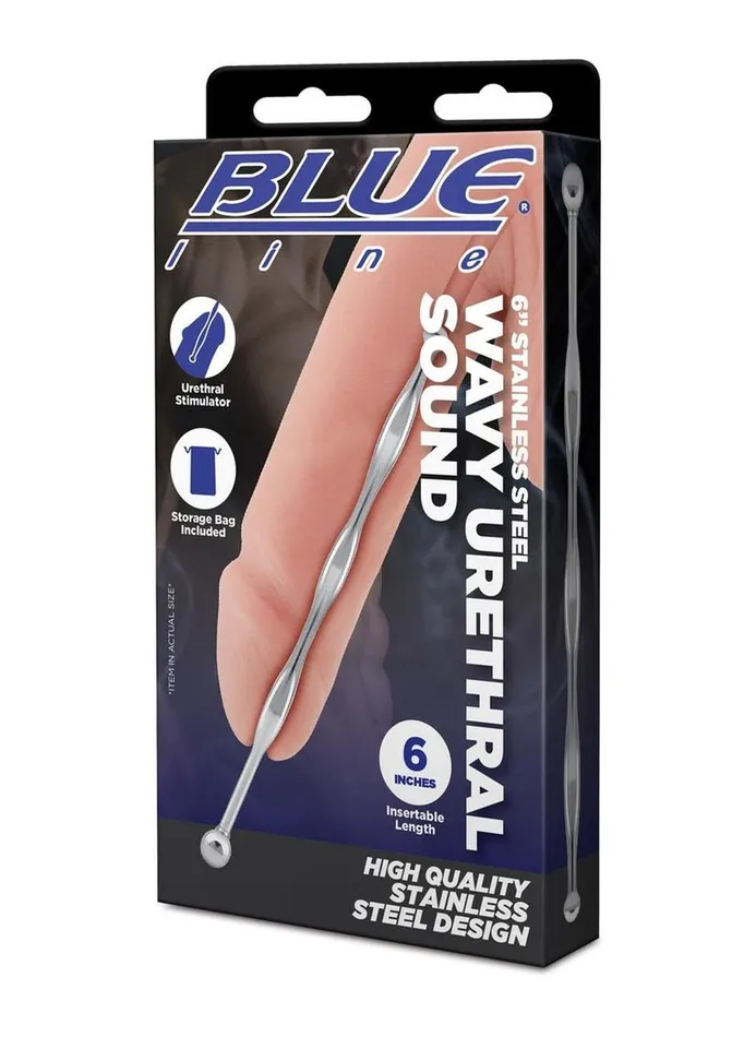 Blue Line CandB Gear Male Sex Toys Blue Line Wavy Urethral Sound 6in Stainless