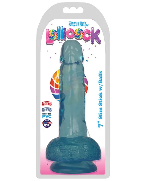 Dildos Curve Novelties Lollicock 7 Slim Stick wBalls Berry Ice Open Desires