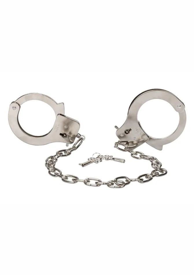 Female Sex Toys CalExotics Chrome Hand Cuffs with Chain