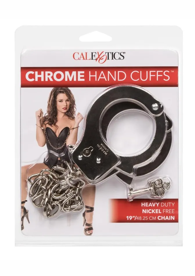 Female Sex Toys CalExotics Chrome Hand Cuffs with Chain