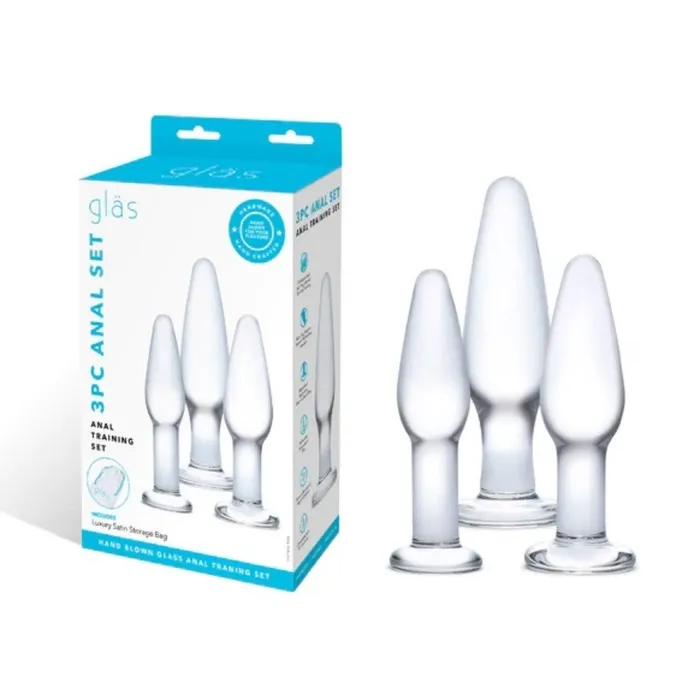 Glas Anal Training 3 Piece Butt Plug Set 4 Inch 475 Inch 525 Inch Glas Anal