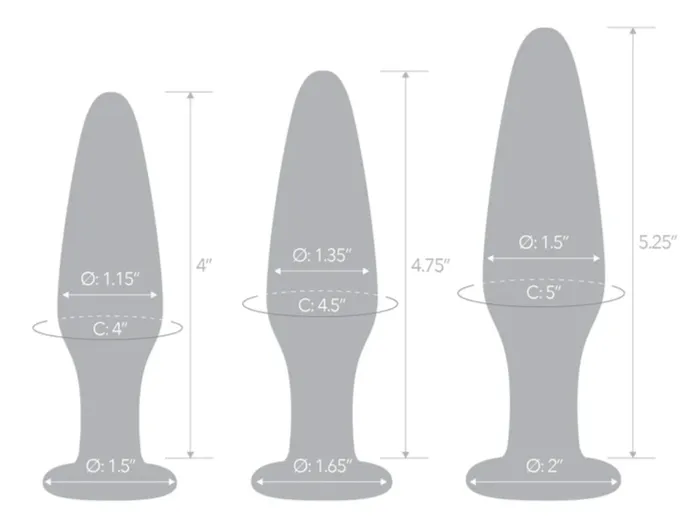 Glas Anal Training 3 Piece Butt Plug Set 4 Inch 475 Inch 525 Inch Glas Anal
