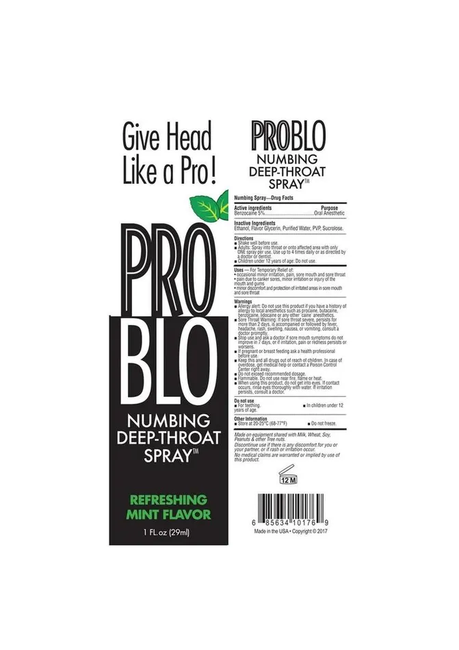 Problo Numbing DeepThroat Spray 1oz Refreshing Mint Problo Male Sex Toys