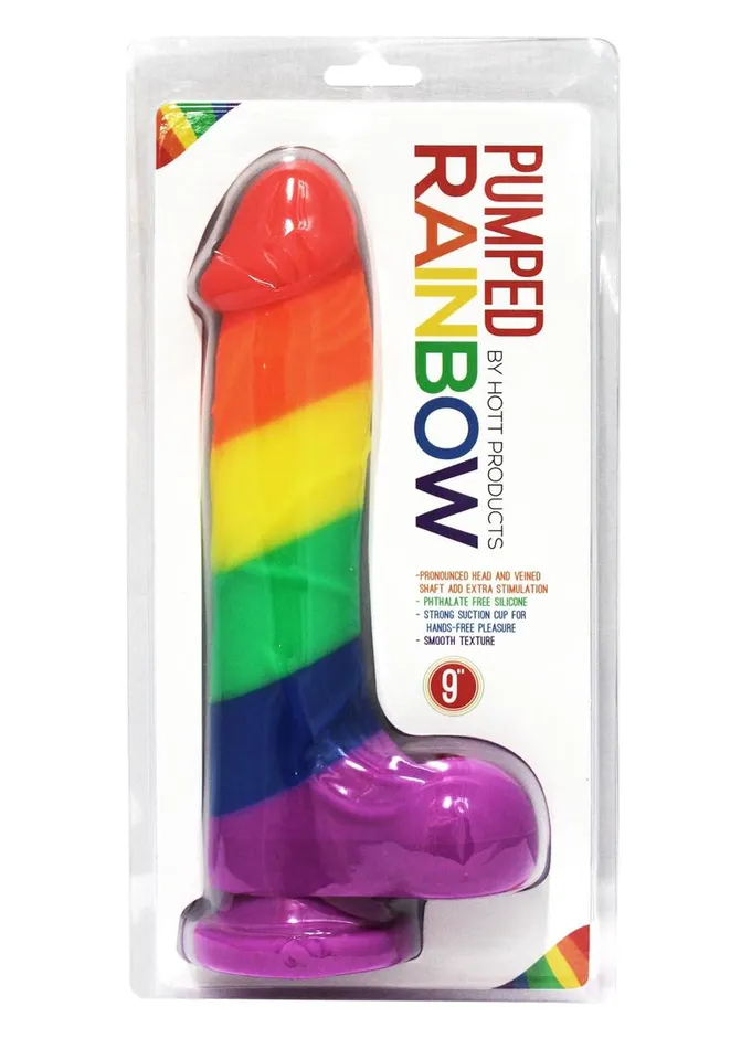 Pumped Rainbow Silicone Realistic Dildo with Balls Rainbow Female Sex Toys