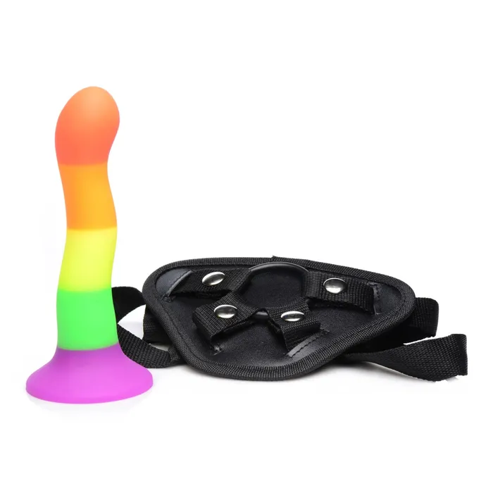 Strap U Strap U Proud Rainbow Silicone Dildo With Harness Black Female Sex Toys Strap U Strap U Proud Rainbow Silicone Dildo With Harness Black Female Sex Toys