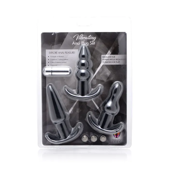 Anal 4 Piece Vibrating Anal Plug Set Black XR Brands Trinity Vibes Anal 4 Piece Vibrating Anal Plug Set Black XR Brands Trinity Vibes