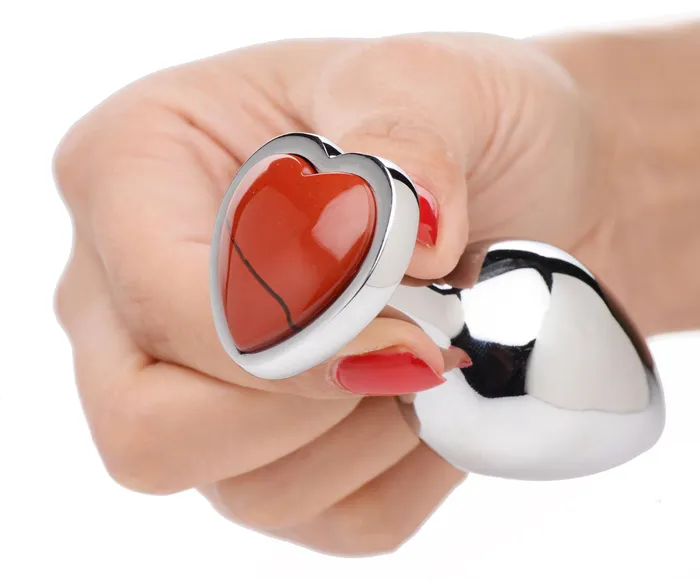 Anal XR Brands Booty Sparks Red Jasper Heart Anal Plug Small