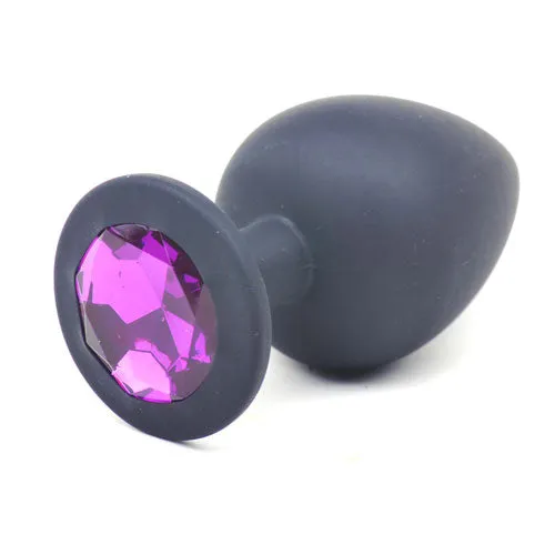 Black Silicone Anal Plug Large w Purple Diamond The Toolshed AU Anal
