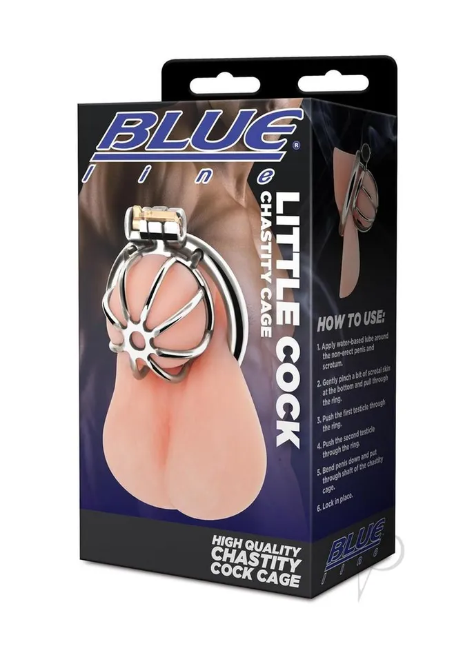 Blue Line CandB Gear Male Sex Toys Blue Line Little Cock Chastity Cage Stainless