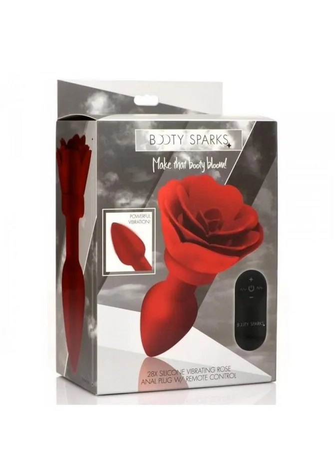 Booty Sparks 28x Rechargeable Silicone Vibrating Rose Anal Plug with Remote Control Booty Sparks Male Sex Toys